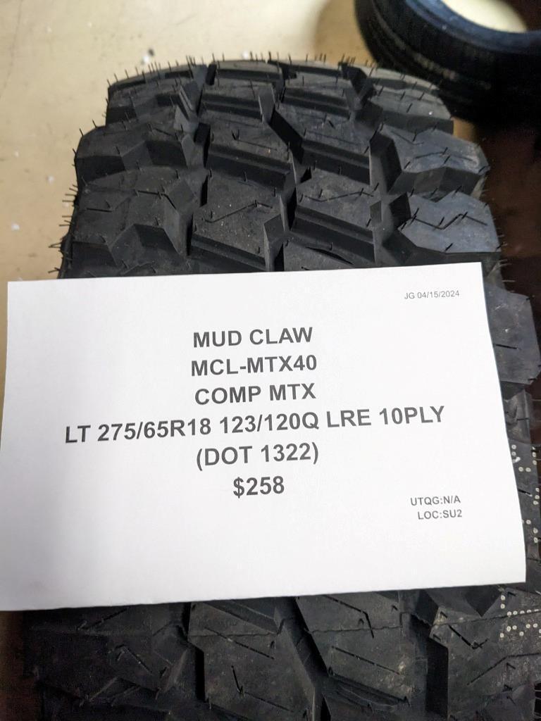 MUD CLAW COMP MTX LT 275 65 18 123/120Q LRE 10PLY TIRE MTX40 CQ2