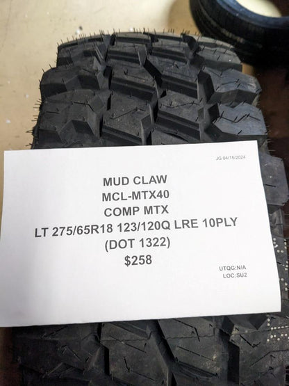 MUD CLAW COMP MTX LT 275 65 18 123/120Q LRE 10PLY TIRE MTX40 CQ2