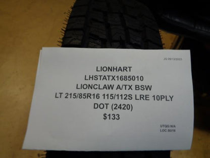 LIONHART LIONCLAW A/TX LT 215 85 16 115 112S LRE 10PLY TIRE LHSTATX1685010  BQ4