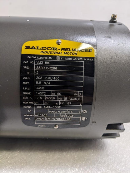 BALDOR ELECTRIC VM3158T MOTOR 3HP 3450RPM 208-230/460VAC 3PH 60HZ NEW R8
