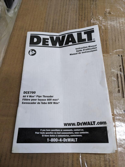 DEWALT CORDLESS 60V MAX PIPE THREADER DCE700 1/2-2' THREAD NEW J2