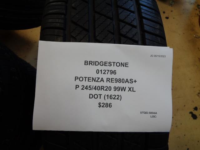 BRIDGESTONE POTENZA RE980AS+ P 245 40 20 00W XL PERFORMANCE TIRE 012796 CQ2
