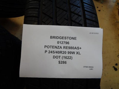 BRIDGESTONE POTENZA RE980AS+ P 245 40 20 00W XL PERFORMANCE TIRE 012796 CQ2
