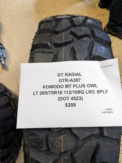 2 GT RADIAL KOMODO M/T PLUS OWL LT 265 75 16 112/109Q LRC 6PLY TIRE A287 CQ2