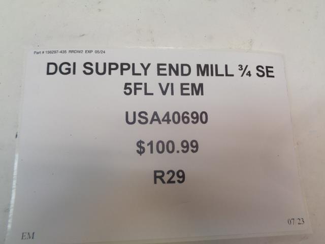 DGI SUPPLY END MILL ¾ SE 5FL VI EM USA40690 R29