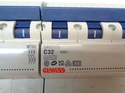 PAIR GEWISS GW92070 MINI CIRCUIT BREAKER MT 60 3P CHARACTERISTIC C 32A 3 MOD R4