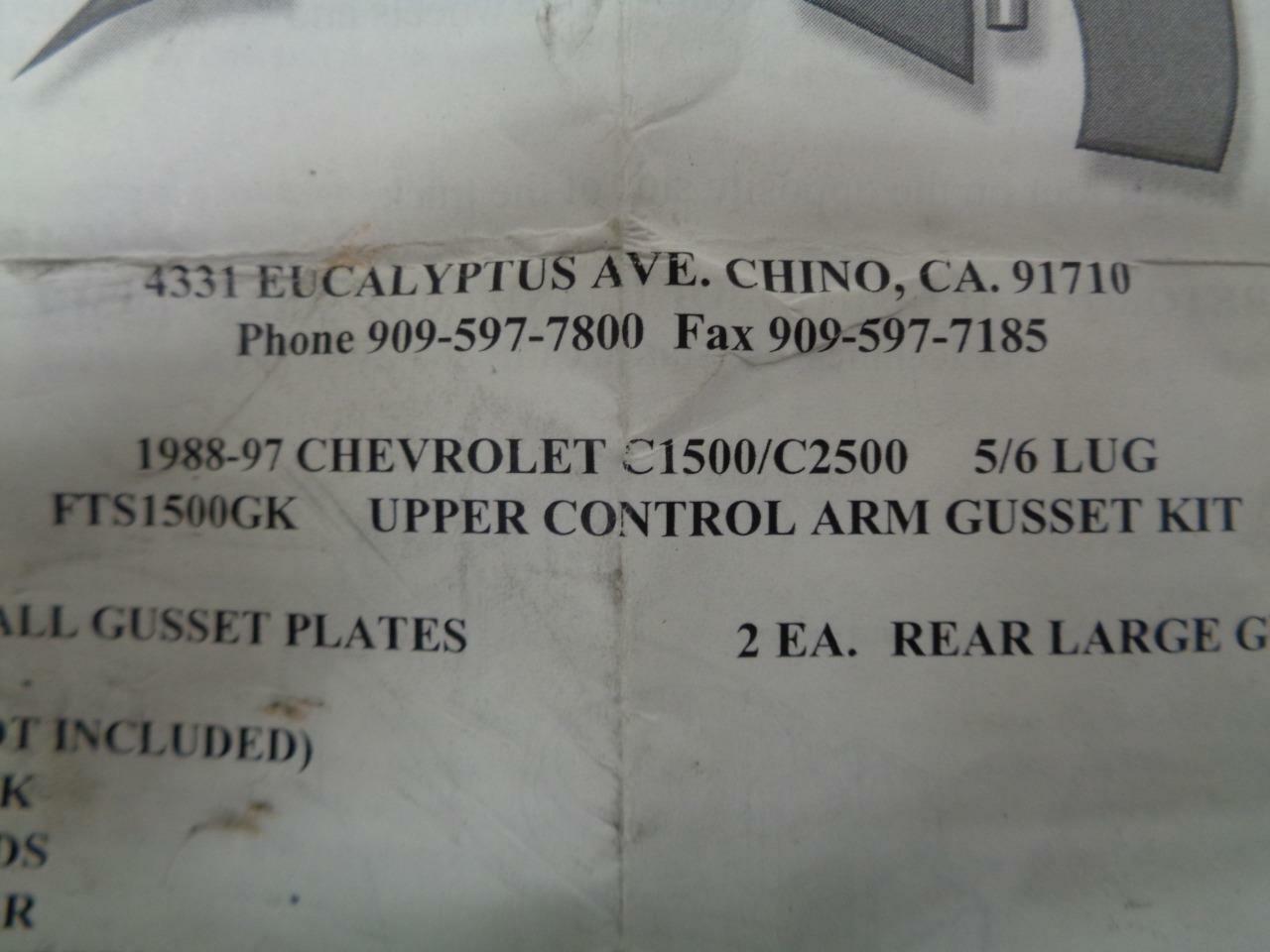 NEW UPPER CONTROL ARM GUSSET KIT 1988-97 CHEVY C1500/C2500 5/6 LUG FTS1500GK R9