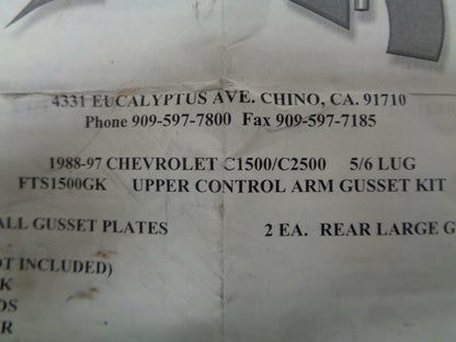 NEW UPPER CONTROL ARM GUSSET KIT 1988-97 CHEVY C1500/C2500 5/6 LUG FTS1500GK R9