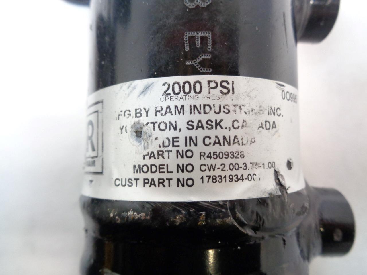 RAM INDUSTRIES HYDRAULIC CYLINDER 2000PSI R4509328 CW-2.00-3.75-1.00 R10