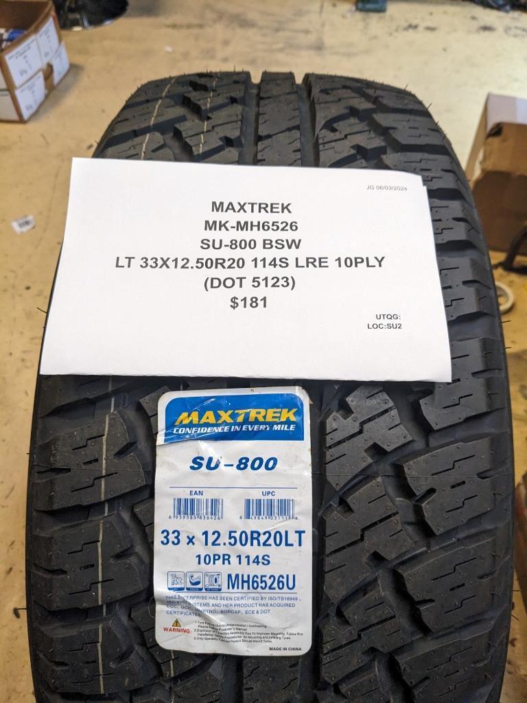 MAXTREK SU-800 BSW  LT 33 12.5 20 114S LRE 10PLY TIRE MH6526 CQ2