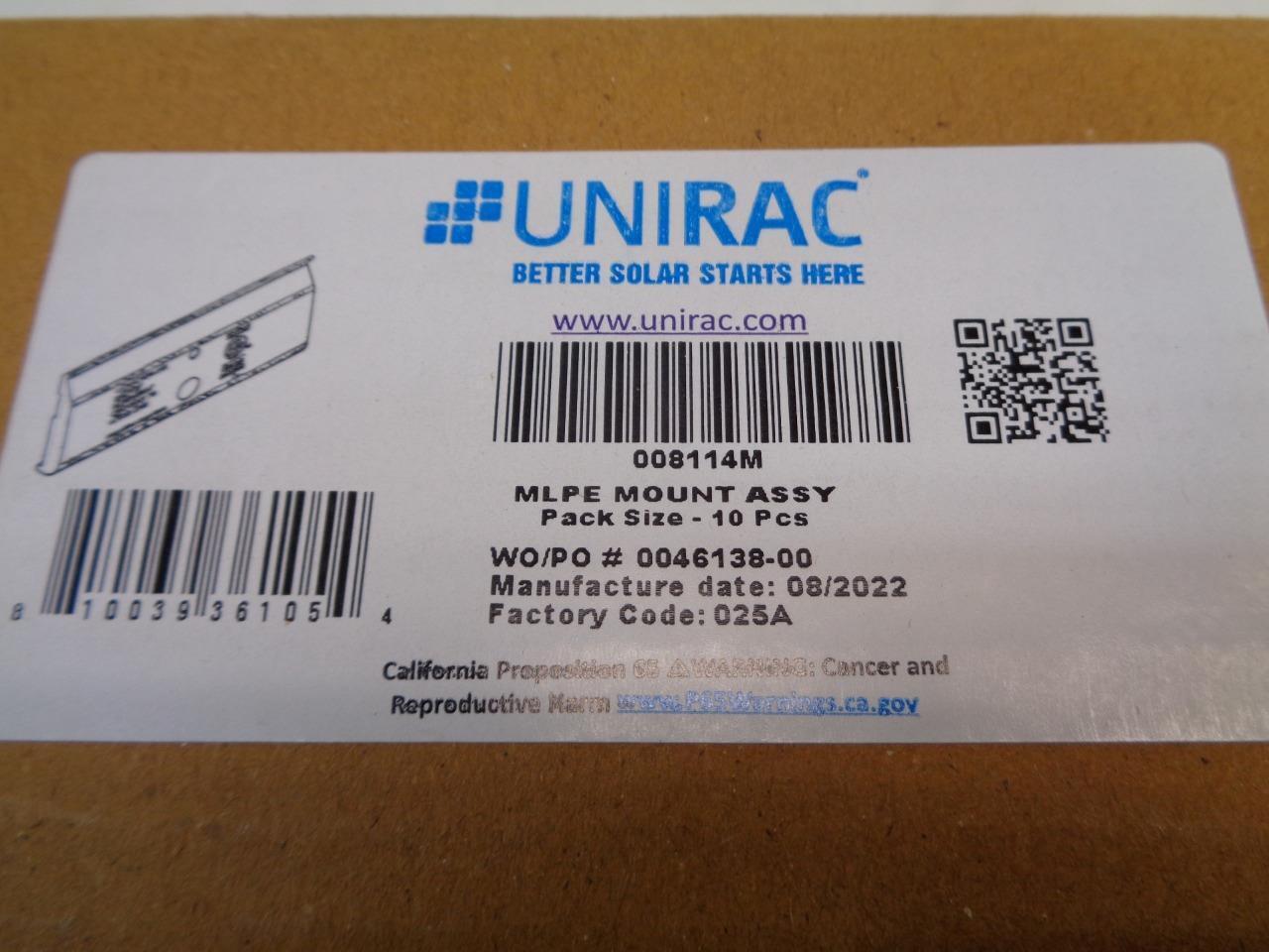 1 BOX OF 10 UNIRAC SFM INFINITY MICRORAIL MPLE MOUNT ASSEMBLY 008114M SR