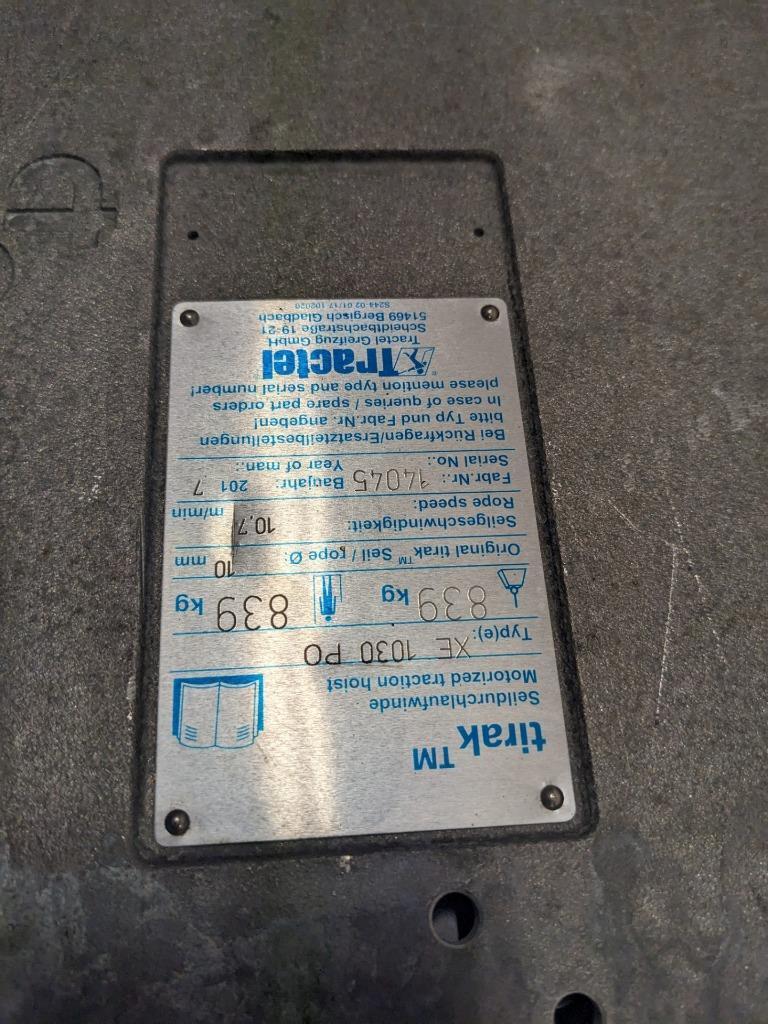 USED TIRAK TM ELECTRIC ROPE HOIST 2017 839KG / 1849LBS TYPE XE 1030 PO BSRG4