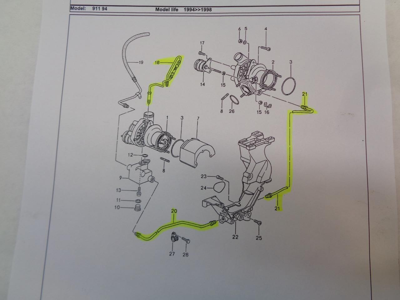 PORSCHE 993 TURBO CHARGER AFTERMARKET OIL FEED & FACTORY DRAIN LINES 99310733953