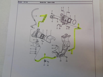 PORSCHE 993 TURBO CHARGER AFTERMARKET OIL FEED & FACTORY DRAIN LINES 99310733953