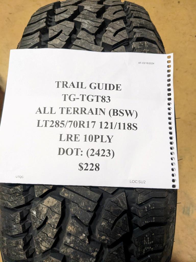 TRAIL GUIDE ALL TERRAIN LT285 70 17 121/118S LRE 10PLY TIRE TGT83 CQ1