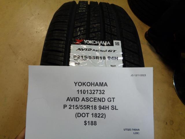 YOKOHAMA AVID ASCEND GT P 215 55 18 94H SL TIRE 110132732 BQ4