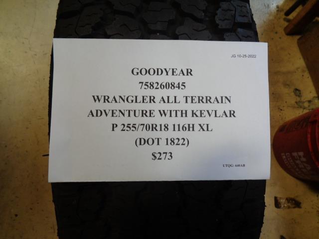 1 GOODYEAR WRANGLER ALL TERRAIN ADVENTURE w/ KEVLAR 255 70 18 116H XL 758260845