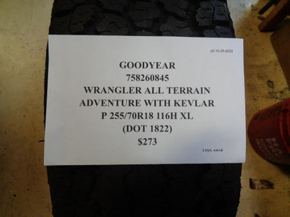 1 GOODYEAR WRANGLER ALL TERRAIN ADVENTURE w/ KEVLAR 255 70 18 116H XL 758260845