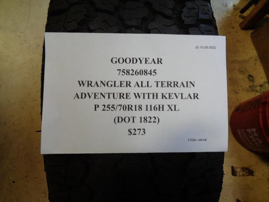 1 GOODYEAR WRANGLER ALL TERRAIN ADVENTURE w/ KEVLAR 255 70 18 116H XL 758260845
