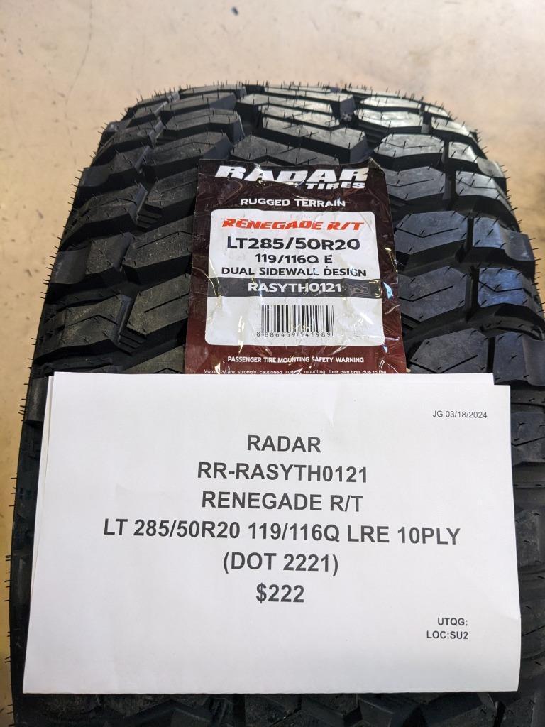 RADAR RENEGADE R/T LT 285 50 20 119/116Q LRE 10PLY TIRE RASYTH0121 CQ2