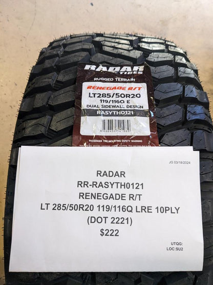 RADAR RENEGADE R/T LT 285 50 20 119/116Q LRE 10PLY TIRE RASYTH0121 CQ2