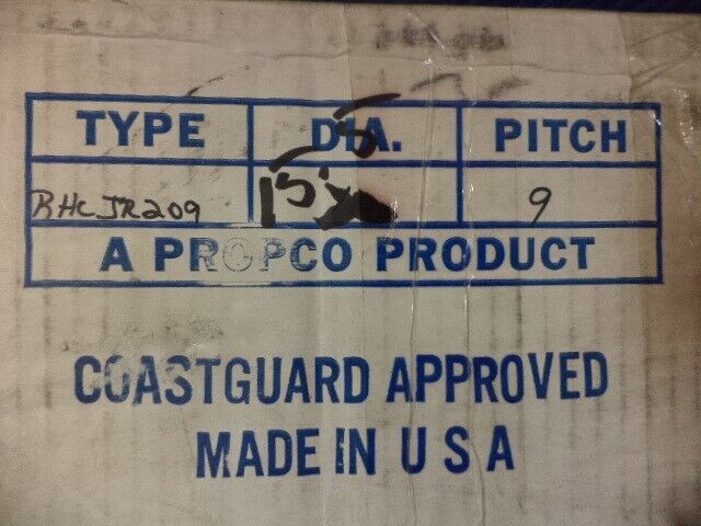 NEW PROPCO HOUSEBOAT PROPELLER 15.5" DIAMETER 9 PITCH 15 SPLINE RHCJR209 R33