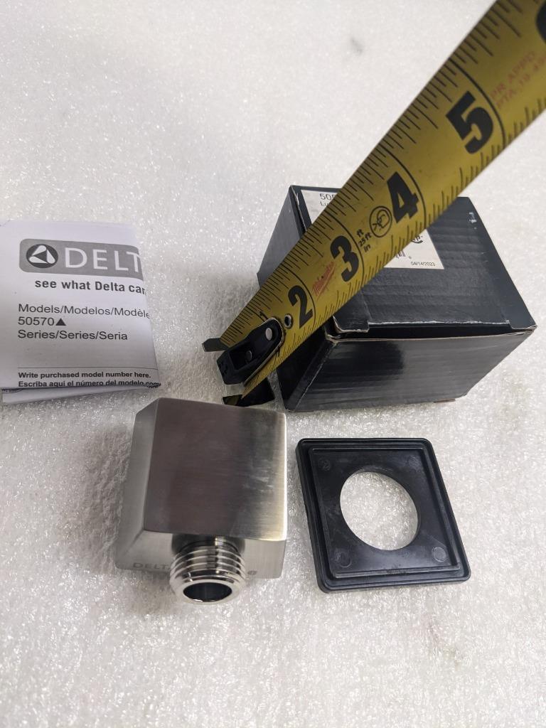 DELTA SQUARE WALL SUPPLY ELBOW HAND SHOWER-HOSE 50570 LUMICOAT STAINLESS NEW R28