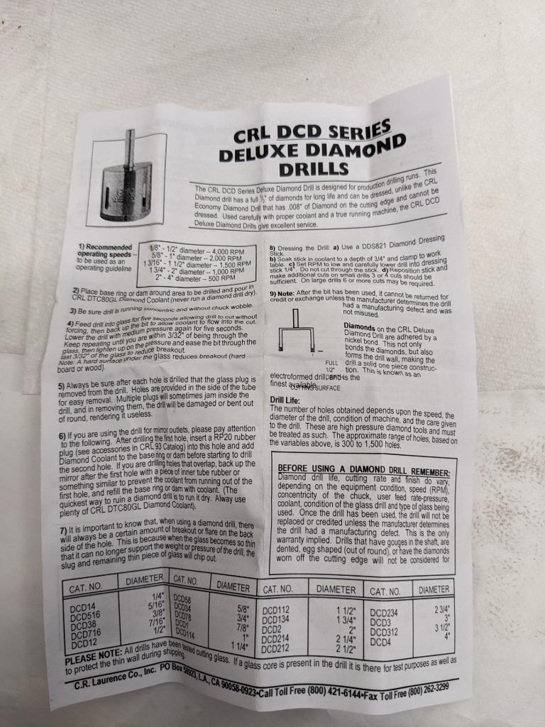 CRL HBT38 331747/025 3/8" BELGIAN THREAD ELECTRO-FORMED DIAMOND DRILL NEW D0