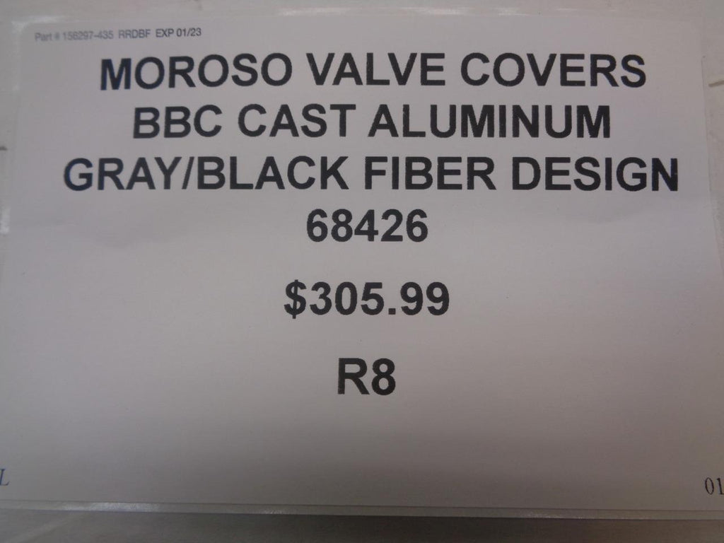 MOROSO VALVE COVERS BBC CAST ALUMINUM GRAY/BLACK FIBER DESIGN 68426 R8