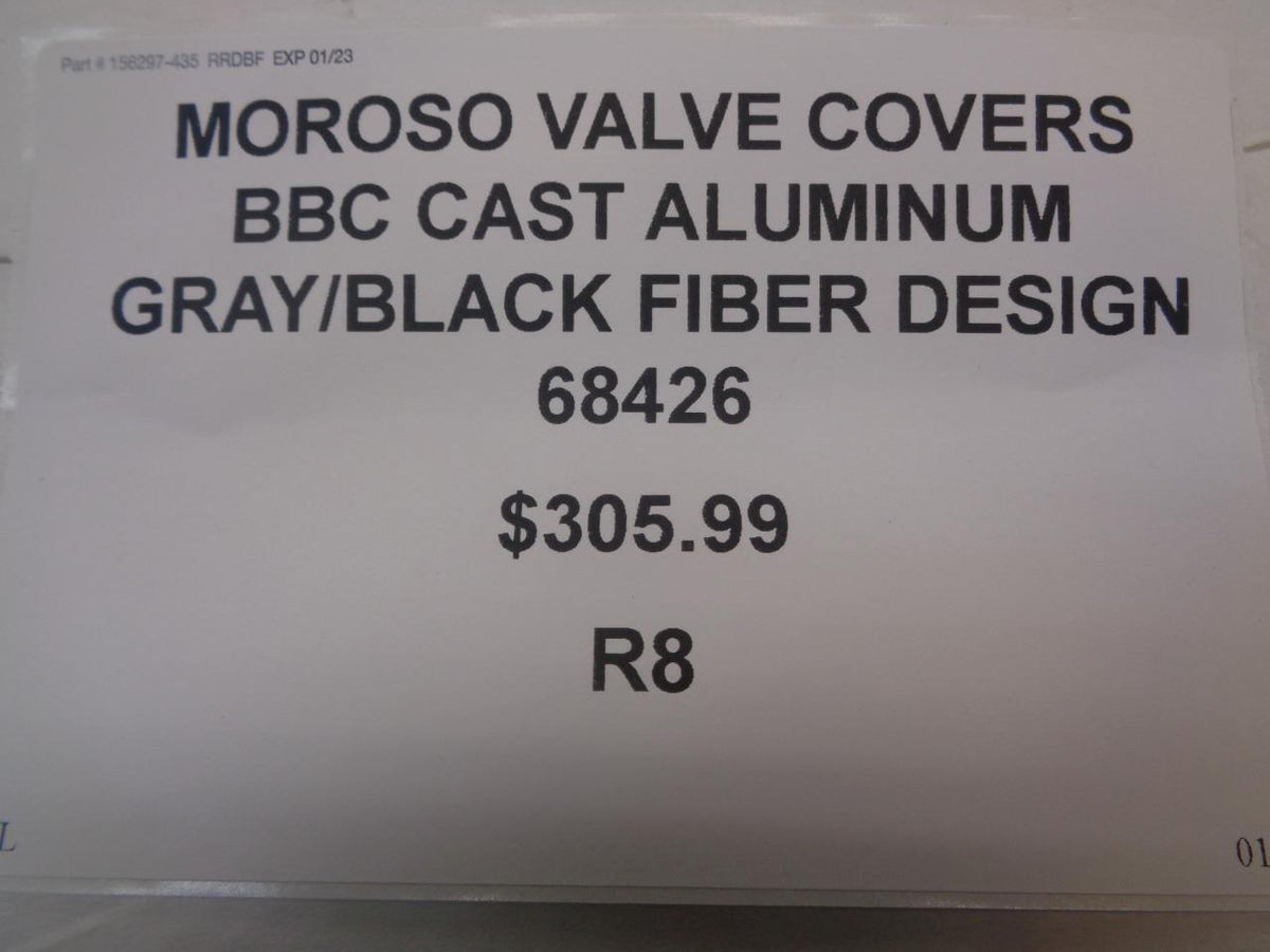 MOROSO VALVE COVERS BBC CAST ALUMINUM GRAY/BLACK FIBER DESIGN 68426 R8