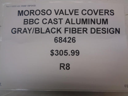 MOROSO VALVE COVERS BBC CAST ALUMINUM GRAY/BLACK FIBER DESIGN 68426 R8