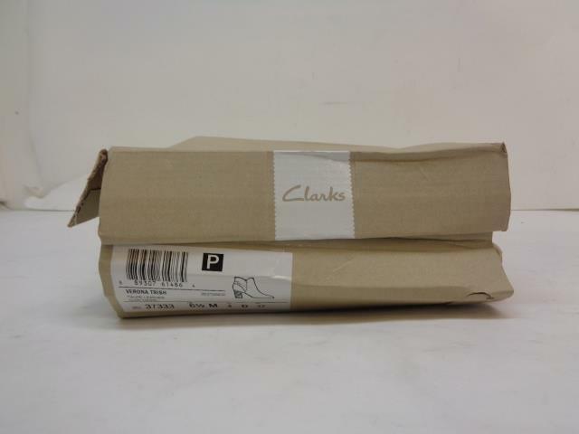 NEW CLARKS VERONA TRISH BROWN LEATHER 2 INCH HEELED BOOTS US 6.5 M SR