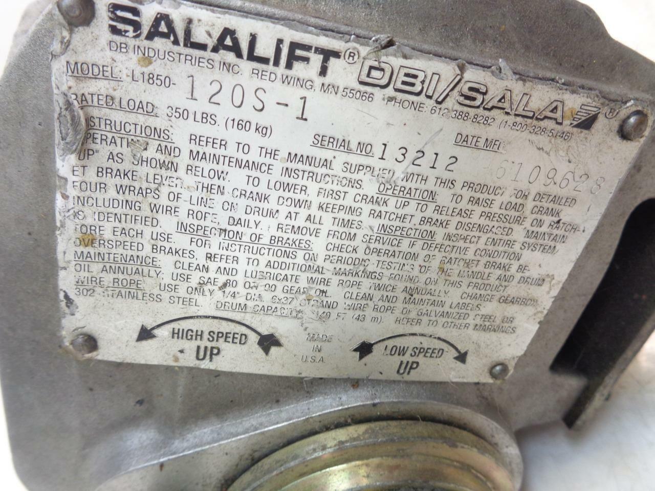 USED SALALIFT WINCH L1850-120S-1 STEEL WIRE 140FT S50lbs CAPACITY H1