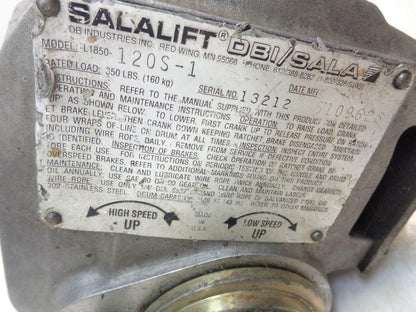USED SALALIFT WINCH L1850-120S-1 STEEL WIRE 140FT S50lbs CAPACITY H1