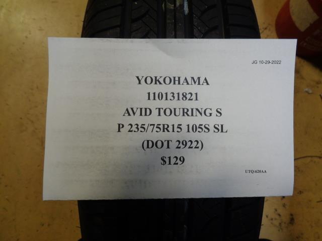 1 YOKOHAMA AVID TOURING S 235 75 15 105S SL TIRE 110131821