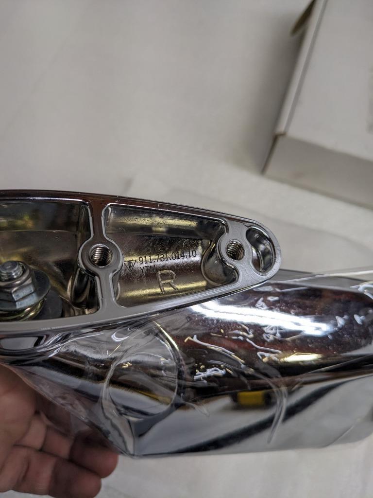 PORSCHE 91173101410 RIGHT FLAG MIRROR CHROME FOR 74-76 911 NEW PGB2TA