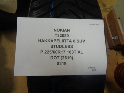 1 NOKIAN HAKKAPELIITTA 8 SUV STUDLESS P 225 60 17 103T XL T32089 TIRE BQ1