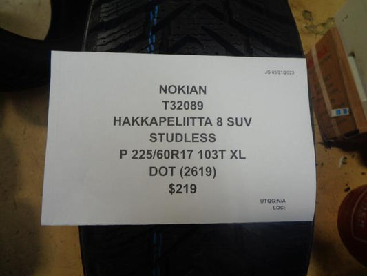1 NOKIAN HAKKAPELIITTA 8 SUV STUDLESS P 225 60 17 103T XL T32089 TIRE BQ1
