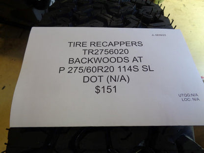 TIRE RECAPPERS BACKWOODS AT P 275 60 20 114S SL TIRE TR2756020 BQ4