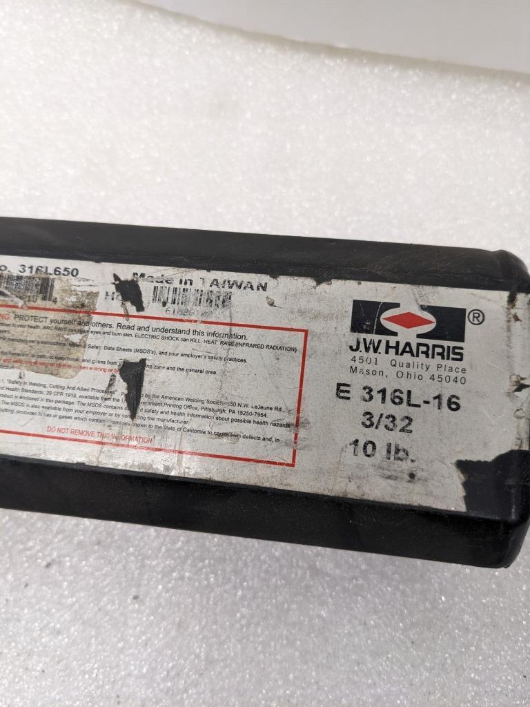 J.W. HARRIS 316L650 316L 3/32" WELDING ELECTRODES SS AWS/SFA A5.4 10 LBS NEW R27
