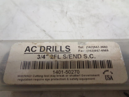 NEW AC DRILLS 1401-50270 CARBIDE TAPERED END MILL 3/4"x1-1/2" 2 FLUTE R22T6BM