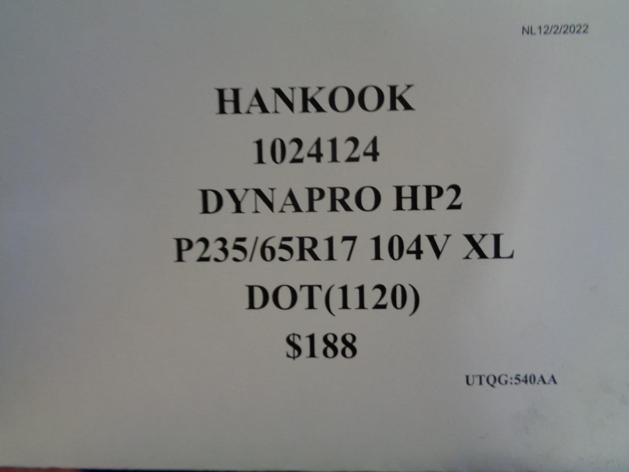 HANKOOK DYNAPRO HP2 P 235 65 17 104H XL ALL SEASON TIRE 1024124 BQ1