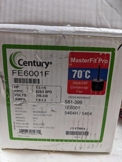 CENTURY FE6001F MASTERFIT PRO CONDENSER FAN MOTOR WITH CAPACITOR NEW R30