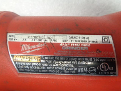 MILWAUKEE 4-1/2" 7 AMP SMALL ANGLE GRINDER 6130-33 USED R22