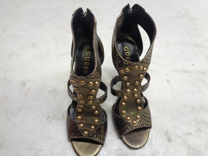 PAIR OF NEW GUESS WOMEN'S WG CAROLE BRONZE MULTI LEATHER 3 INCH HIGH HEELS SR