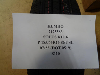 1 NEW TIRE KUMHO SOLUS KH16 185 65 15 86T SL 2125583