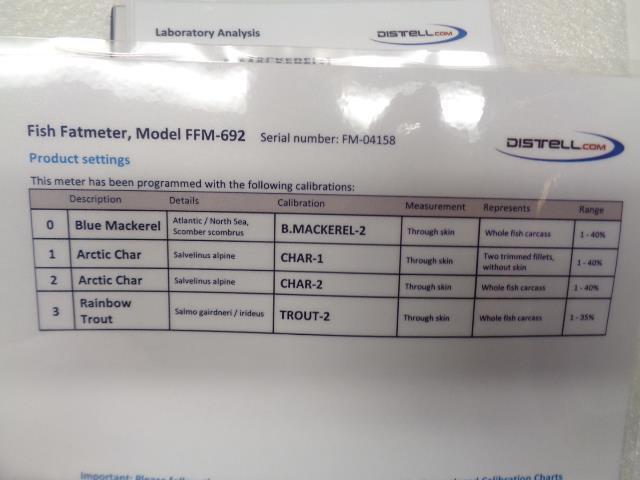 DISTELL FISH FAT METER MODEL FFM-692 WITH B MACKEREL-2 CHAR-1 CHAR-2 TROUT-2 R4