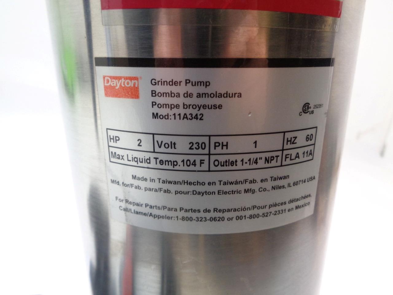 DAYTON GRINDER PUMP 2 HP 230V 11A 11A342 NEW J2