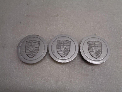 Porsche Metal Center Cap Silver Engraved Face Set of 3 76mm USED GENUINE R23