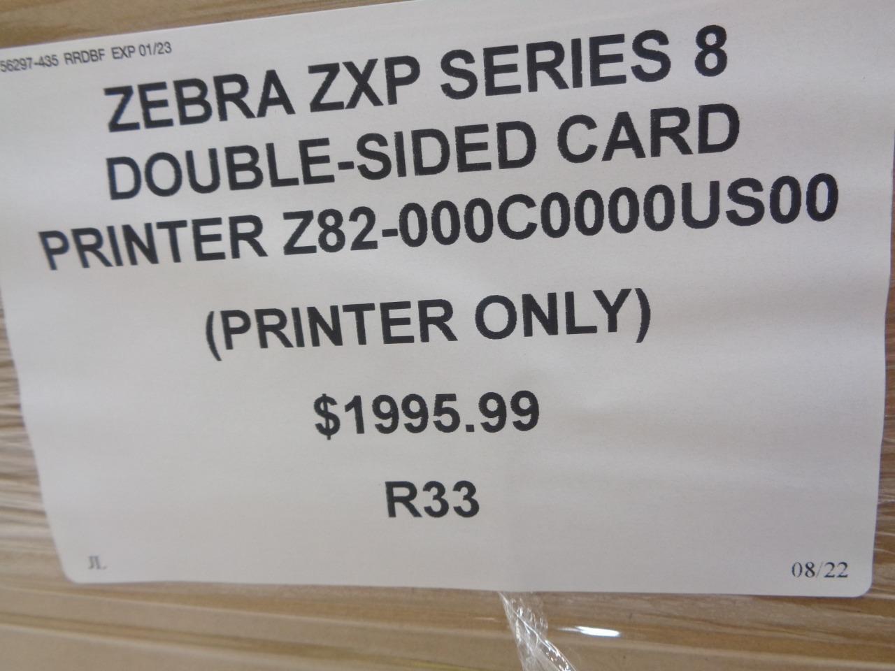 ZEBRA ZXP SERIES 8 DOUBLE-SIDED CARD PRINTER Z82-000C0000US00 (PRINTER ONLY) R33